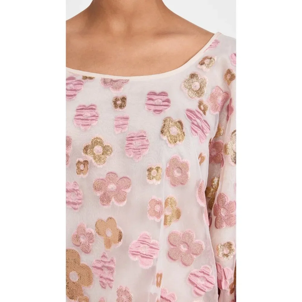 NWT Arianne Elmy Good Luck Mini in Pink Floral Organza Swing Dress L $435 - Picture 13 of 16